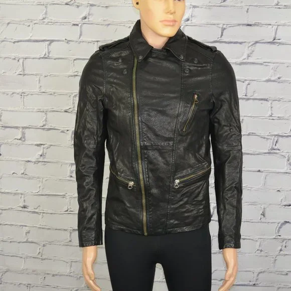 Mens Scotch and Soda Leather Biker Jacket Motorcycle cafe racer size small